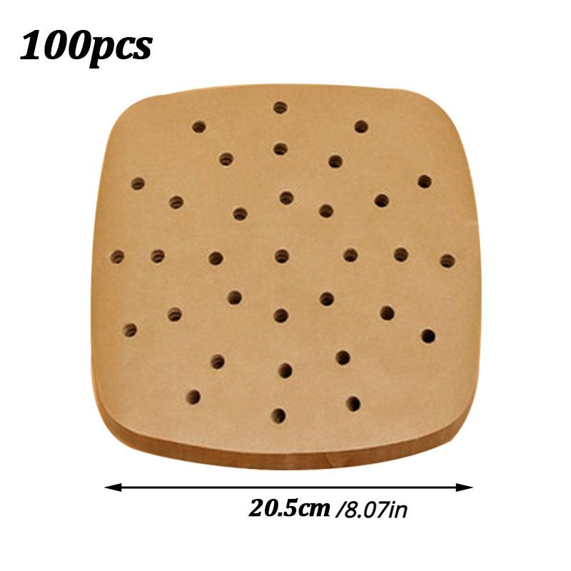 100Pcs Disposable Air Fryer Paper Steamer Liners Perforated Parchment Baking Papers Non-Stick Steaming Mat Oil-absorbing Paper