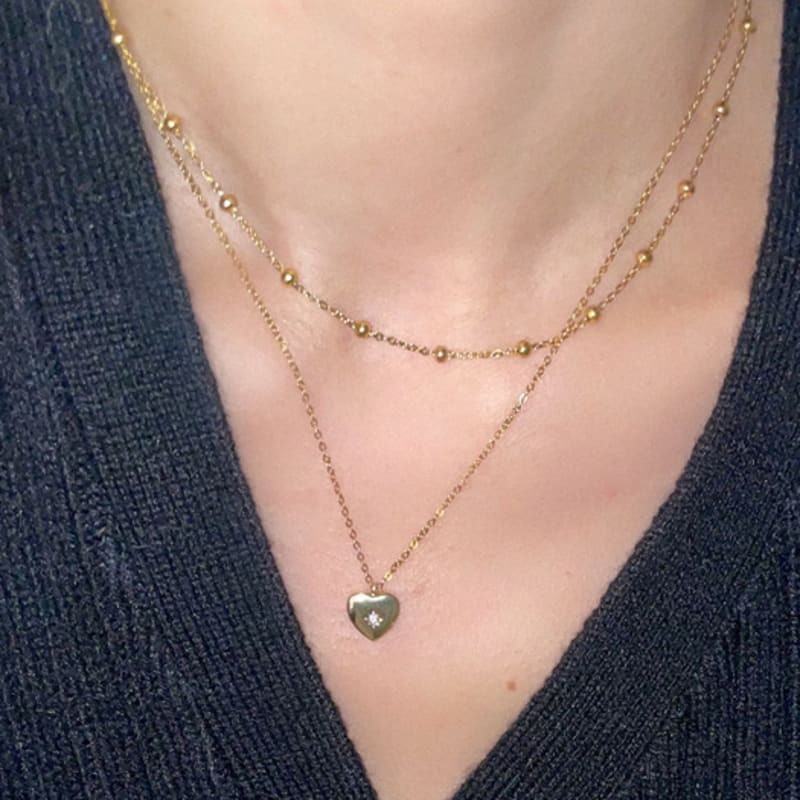 MERRYMOTIVE Heart Point 2 Chain Layered Surgical Gold Necklace