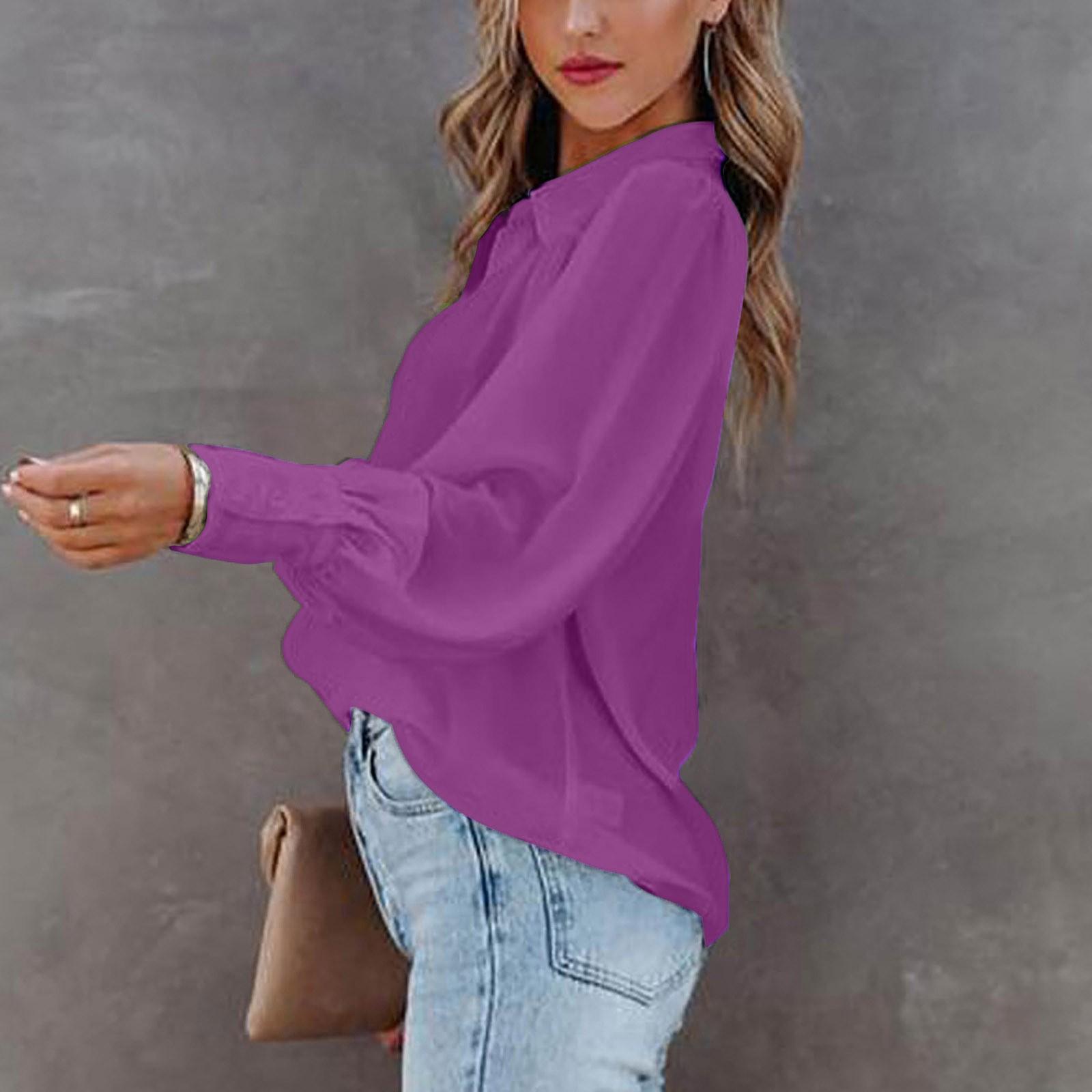 

Women s Casual Loose Fit Shirt White Lapel Ling Sleeve Button Down Blouse Spring Summer Female Clothing Office Lady Formal Blusa S фиолетовый