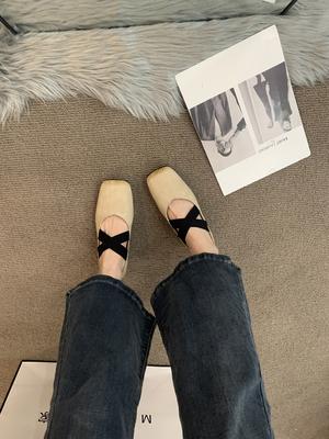 Retro Flat Bottom Square Head Black Cross Strap Single Shoes Women's Shoes 2025 New Summer Evening Mary Jane Ladyshoes