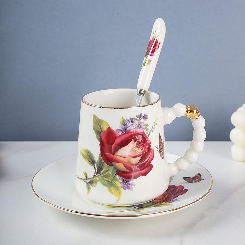 Vintage Ceramic Cup & Saucer Set with Spoon – 180ml French Floral Porcelain Tea Set for Home Decor 180ml