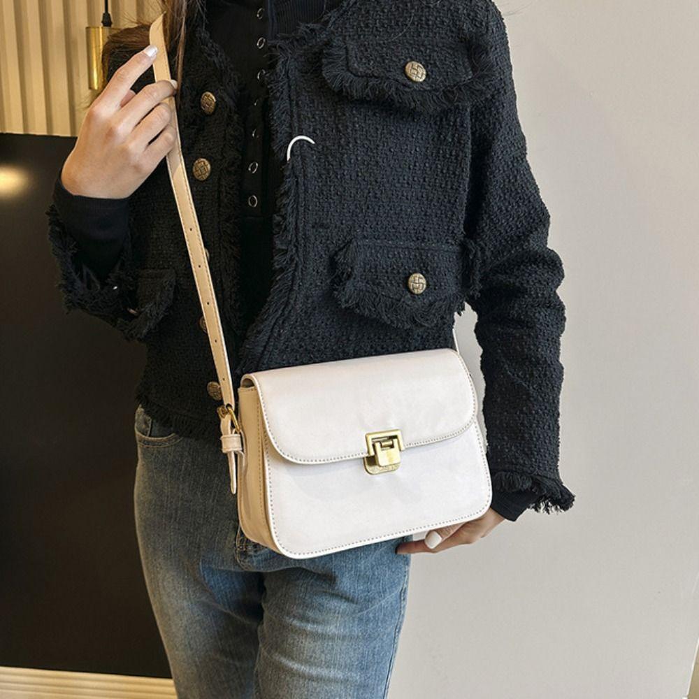 Solid Color Small Square Bag PU Leather Women's Armpit Bag Korean Buckle Shoulder Bag  Shooping