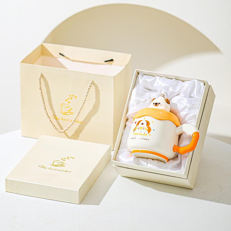 Krus med lokk Søt Bestie Bursdagsgave til jenter Kaffe Keramisk Vannkopp for Hjemmebruk Høy Verdi Kontor