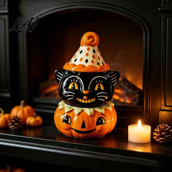 Vassoio a Gradini Decorazione Autunnale Gatto Nero Halloween Statuina Zucca Carina Spaventosa su Resistente Tavolo da Festa Decorazione Statua in Resina per Scaffale di Casa Camino