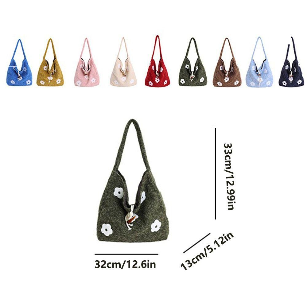 Large Capacity Plush Tote Bag Soft Polyester Lining Floral Handle Bag Underarm Bag  Ladies Purse