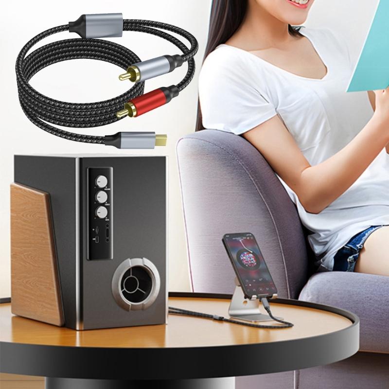 USB C To 2RCA Sound Cable 1.5m With Braided Design For Digital Analogs Devices