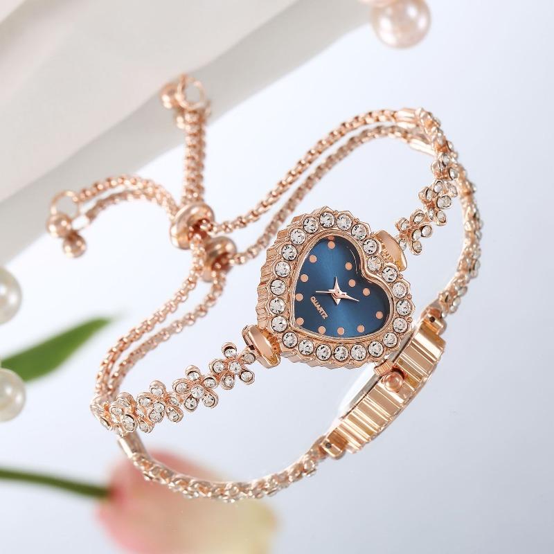 Fashion Flower Bracelet Diamond Enlaid Love Color Dial Ladies Atmospheric Versatile Self-Adjusting Strap Bracelet Watch