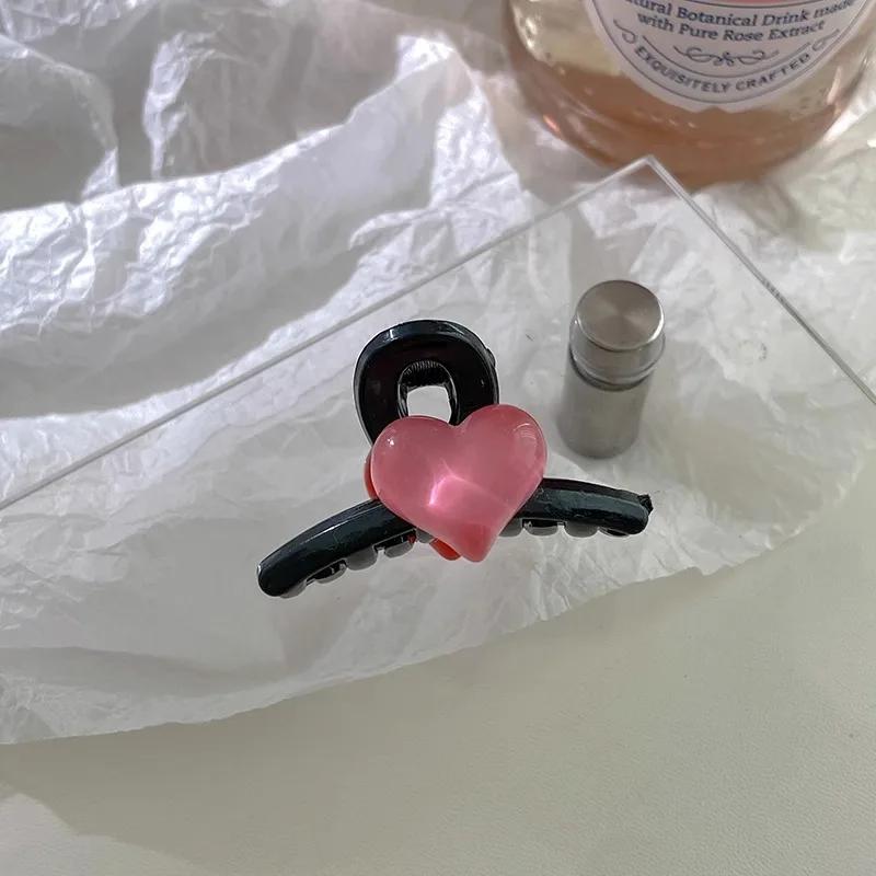 2Pcs Acrylic Pink Love Heart Small Hair Claw Women Girls Sweet Cute Hair Clips Lovely Kawaii Hairpin Hair Accessories
