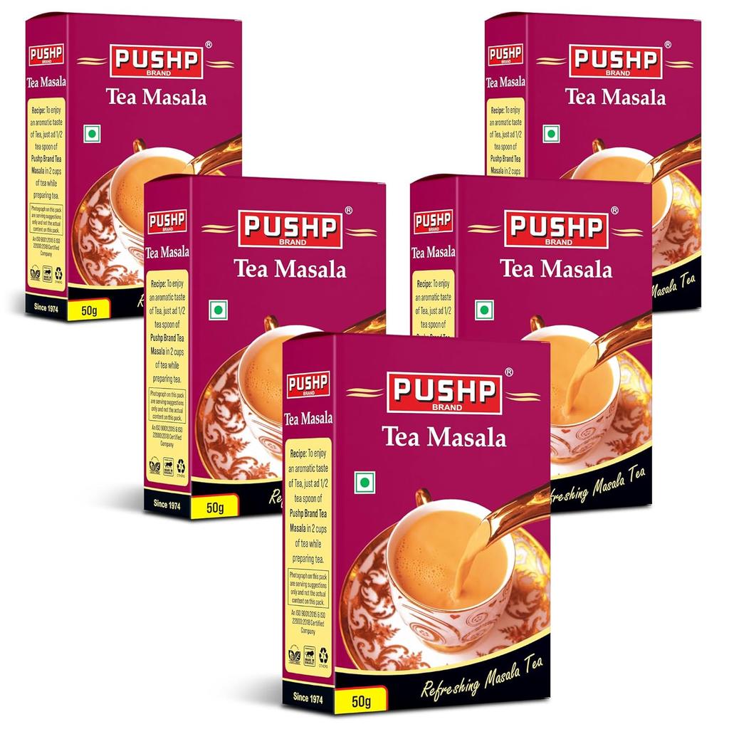 Pushp Merk Chai Masala Aromatische Thee Specerijen Melange Voor Authentieke Indiase Masala Thee Ervaring Natuurlijke Smaak 50g Pak Van 5