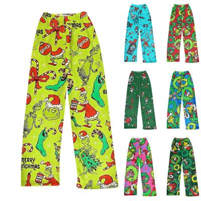 Women Autumn Winter Pants Full Length Long Trousers Flannel Christmas Printed Pants