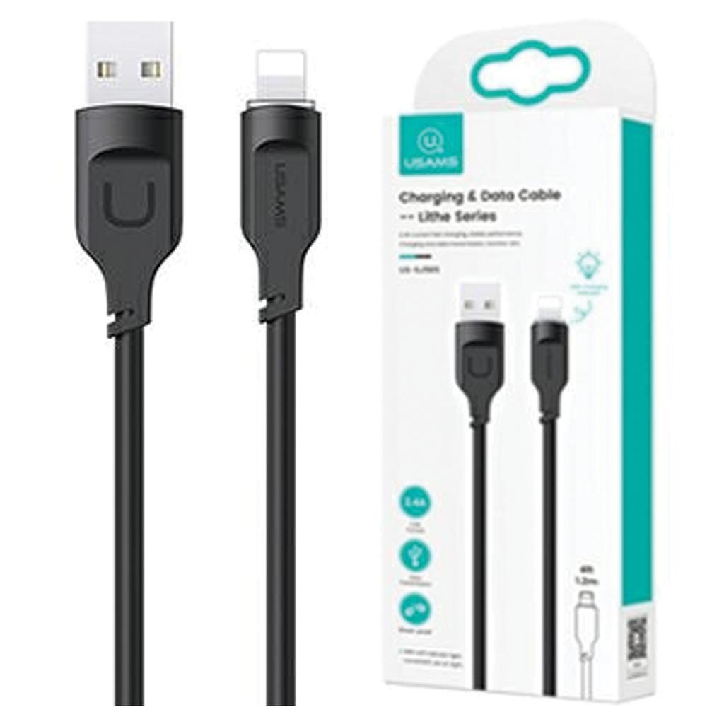 Usams Kabel Lightning  2,4A 1,2Mfast Charging Lithe Series  Czarny/Black Sj565Usb01(Us-Sj565)