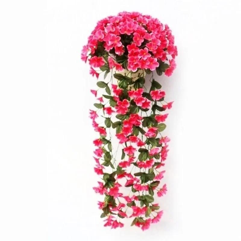 Violet Artificial Flower Valentine's Day Party Decoration Simulation Wall Hanging Basket Flower Orchid Fake Silk Vine Flowers