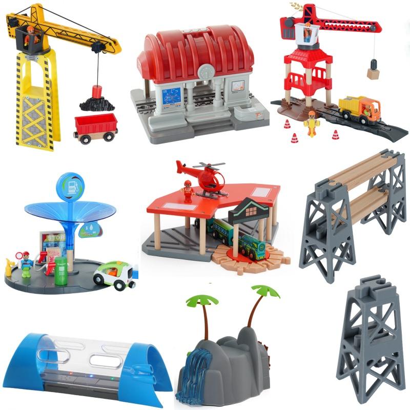 Wooden Train Track Railway Bridge Tunnel Accessories Fit  Police Station Scene for Brio Wood Train Pieces Educational Toys