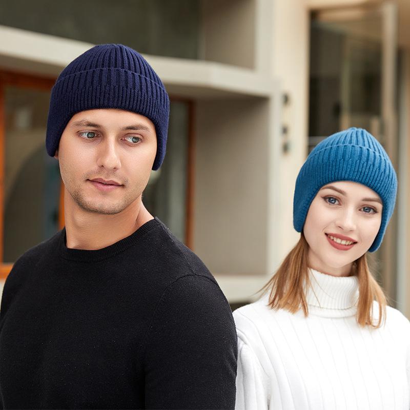 Outdoor Knitted Hat for Men - Thickened Warm Earflap Beanie Women's Face-Slimming Knitted Beanie