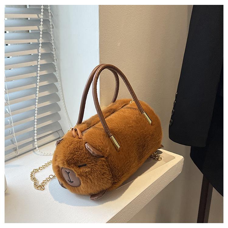 Cute Capybara Plush Crossbody Bag Fashionable Chain Shoulder Handbag for Girls Doll Purse