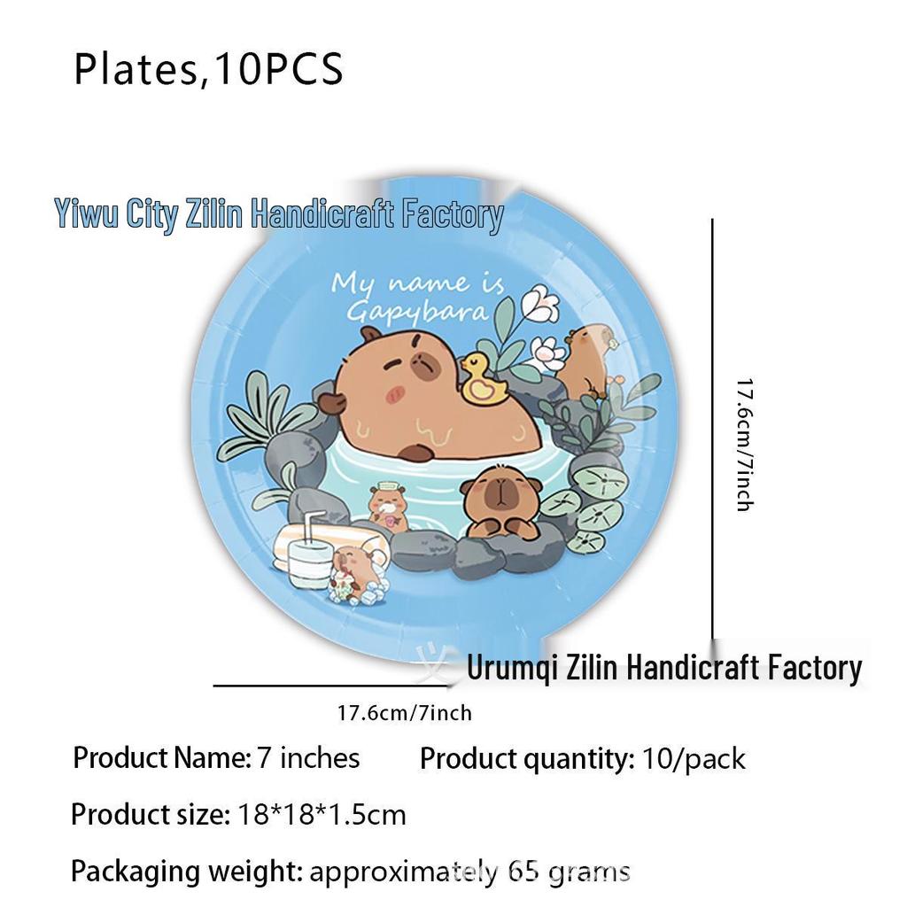 Capybara Cartoon Party Tableware Set: Disposable Tablecloth, Napkins, Plates, Decorations
