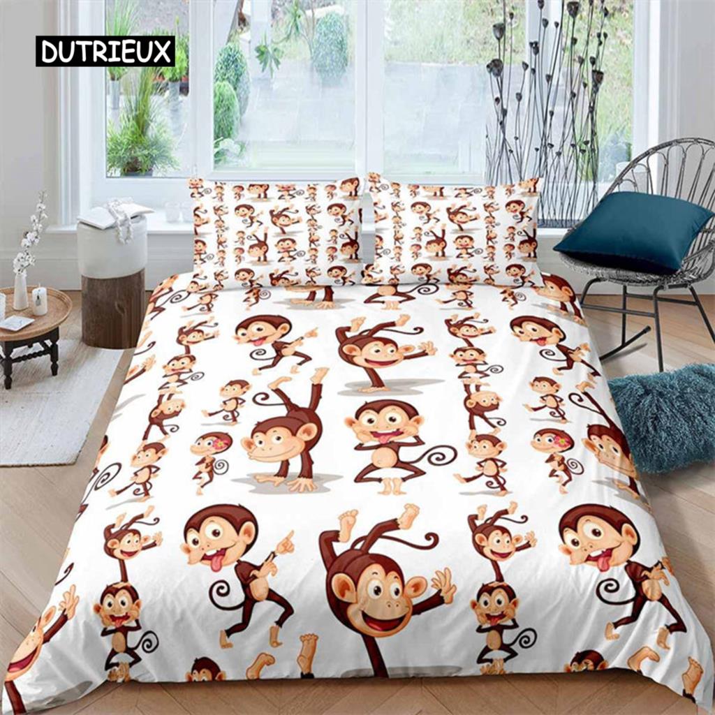 Kinder Affe Bettbezug Niedliches Cartoon Tier Bettwäscheset Lieblicher Kleiner Affe Bettdeckenbezug Für Jungen Mädchen Kinder Schlafzimmer Deko