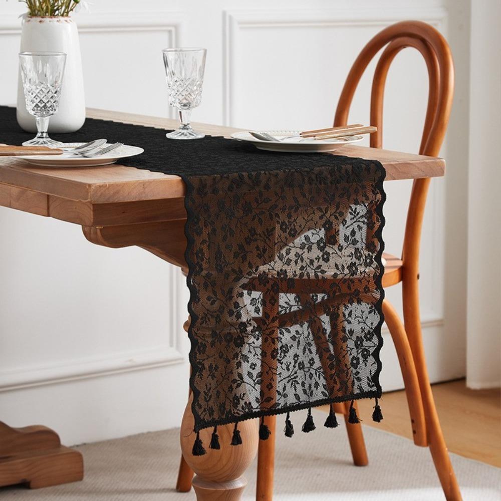 With Tassel French Lace Table Runner Nordic Tablecloth Romantic Table Flag  Gathering S чёрный