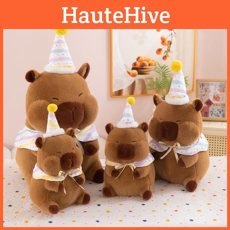 Hat Capybara Birthday Plush Toy Cute Stuffed Doll Cartoon Decoration Gift Kids