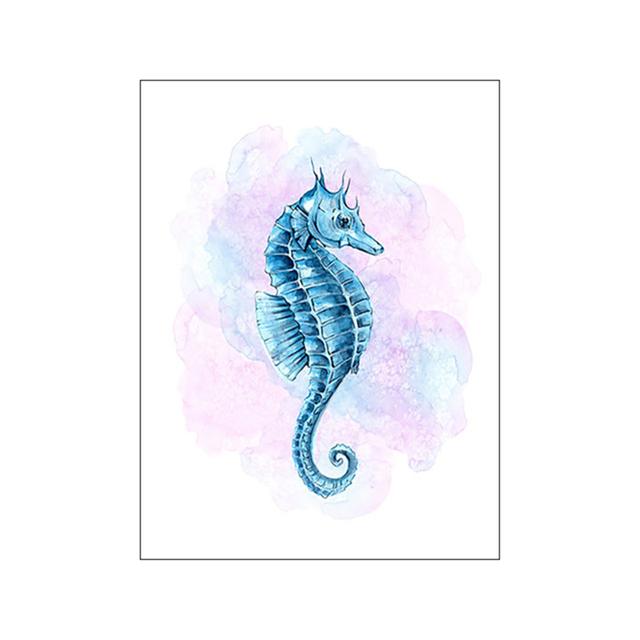 Mermaid Poster Cartoon Starfish Wall Art Hippocampus Nordic Poster and Print White Purple Canvas Painting Picture Home Decor No Frame