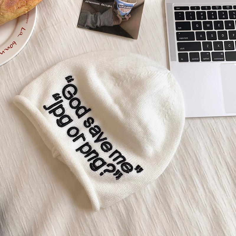 Knit Beanie Hat For Women With Alphabet Print Warm Winter Style