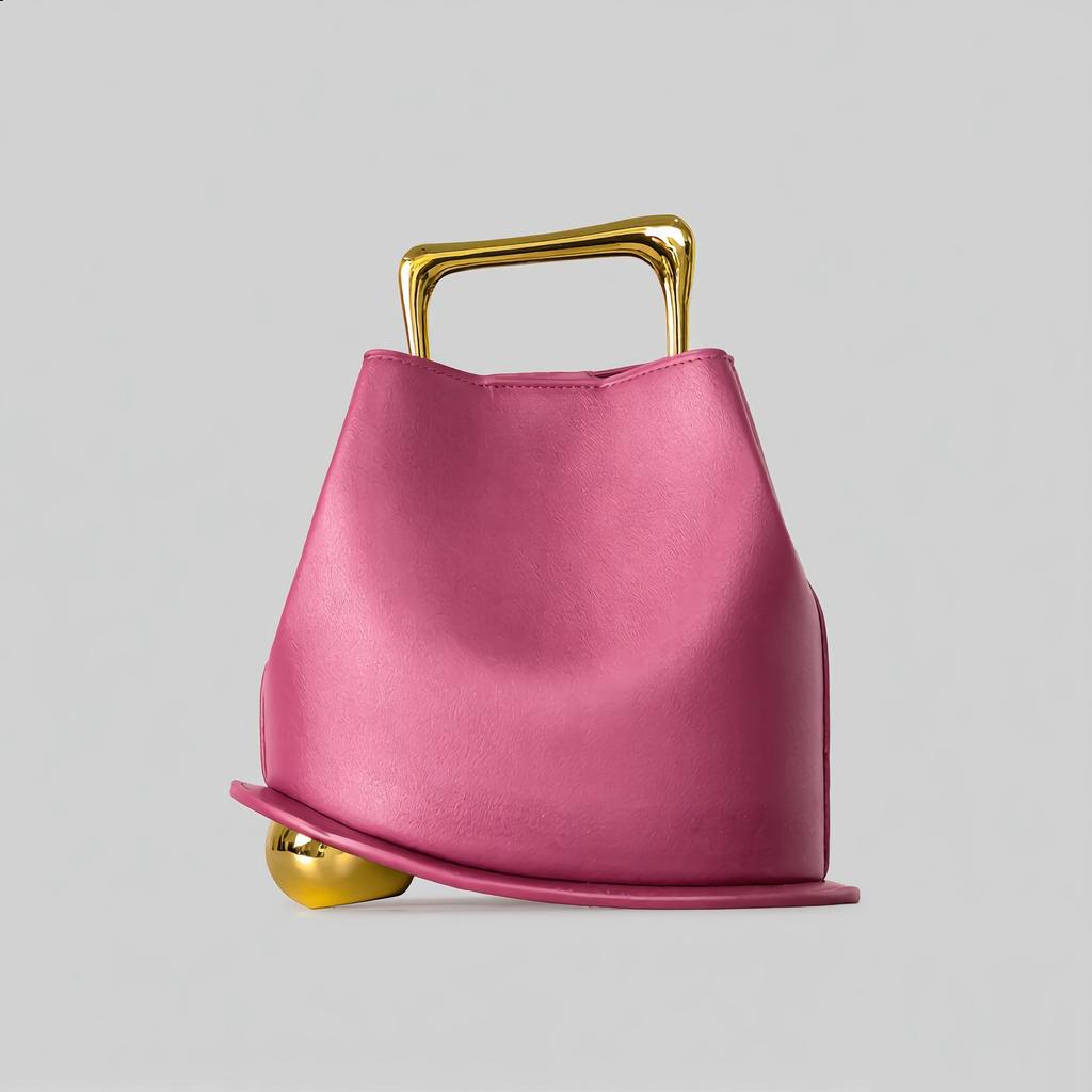 Leichter Luxus Mode Metall Tragbar Unregelmäßige Eimer Tasche Texturierte Bankett Tasche Damen Handtasche