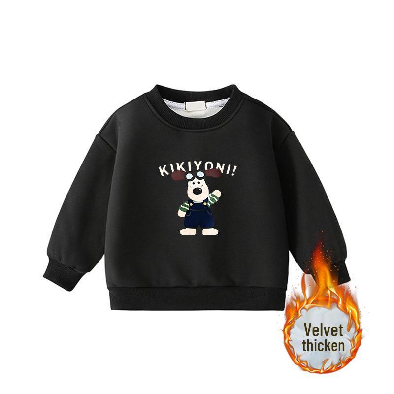Popular Korean-Style Kids' Round Neck Long Sleeve Velvet-Lined Loose Hoodie