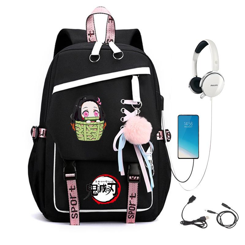 Japanese Campus Contrasting Color USB Multi-function Foreign Trade Children's Student Schoolbag Large Capacity Ghost Extinguishing