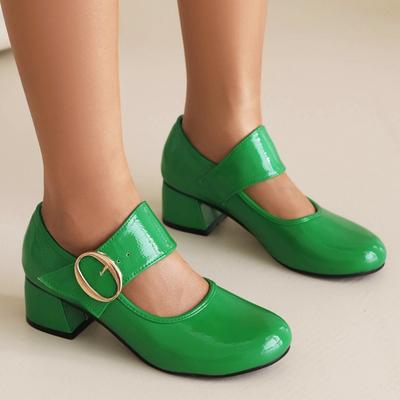 Fashion Straps Women's Heels Pumps Elegant Green Black Mary Janes Shoes Low Heels Wedding Party Office Loafers Shoes Ladies Large Size