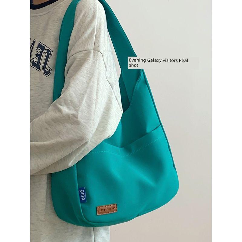 

Pure Color Stylish Easiest for Match College Student Class Handbag Lake Green