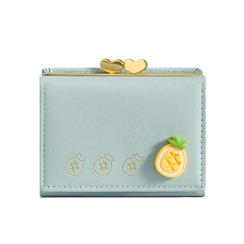 Süße kleine Geldbörse aus Leder für Damen mit Obstdruck, zweifach faltbar, Mini-Kurzgeldbörse für Damen, Geldkartenhalter, Clutch