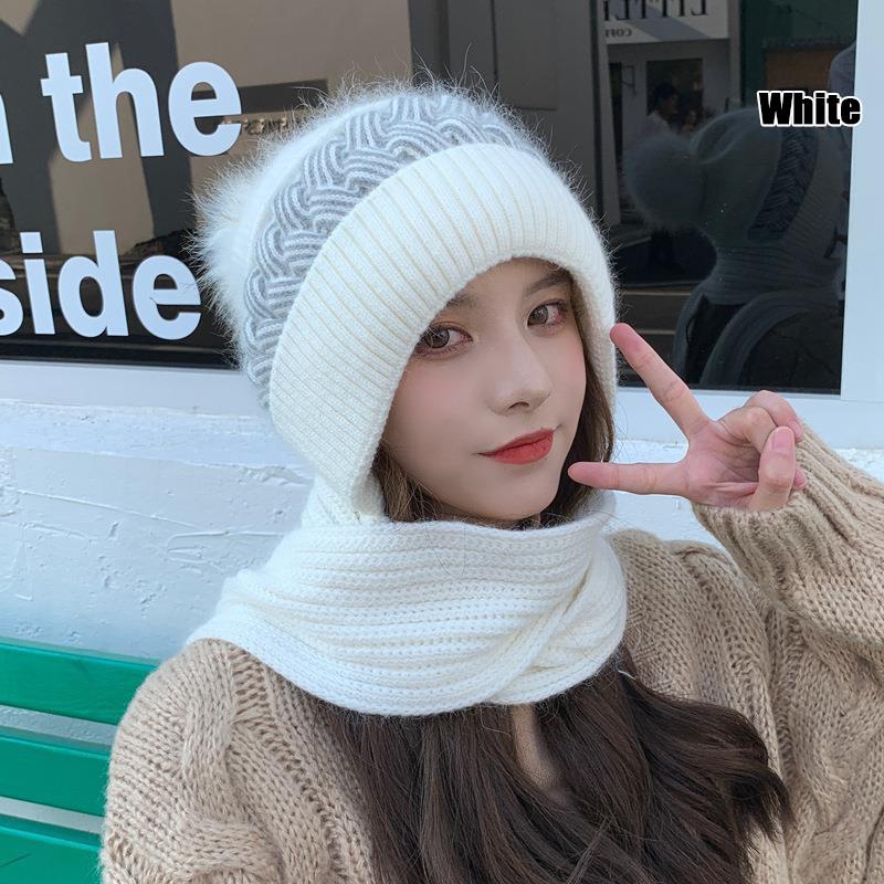 Womens Autumn Winter With The Korean Version Of The Lovely Knitted Cold Protective Ear Protection Neck Thickened Scarf Beanies