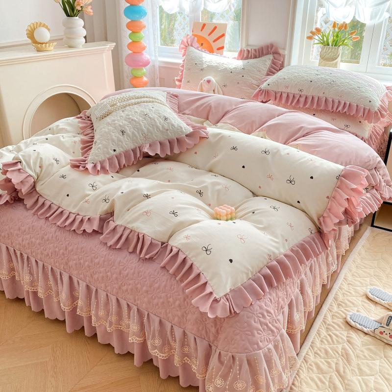 Class A Maternal Infant Grade Bed Cover 4-Pcs Set Of Thickened Padded Sheets 3-Pcs Set Of Small Bamboo Cotton Jacquard Quilt Cover Autumn  Winter