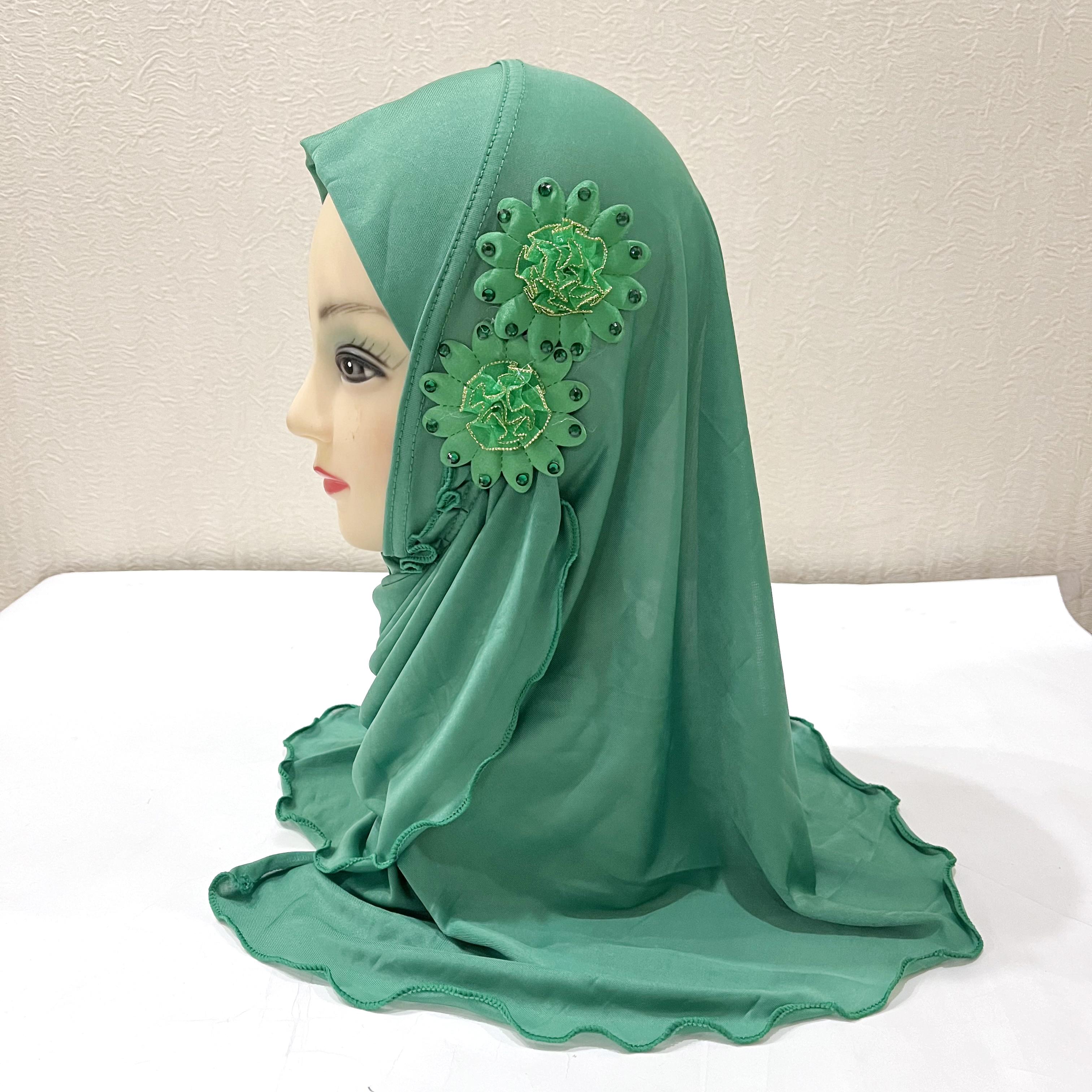 

H081 красивый хиджаб для маленькой девочки с цветами, симпатичные шапочки-хиджабы, женские шапочки, подойдут девочкам от 2 до 6 лет зелёный