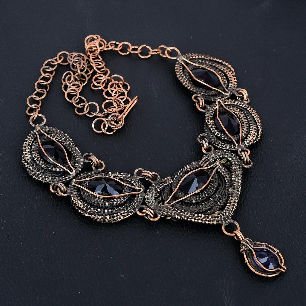 Amethyst Necklace Gemstone Jewelry, 999 Copper Wire Wrapped Necklace Gift For Women Handmade Necklace