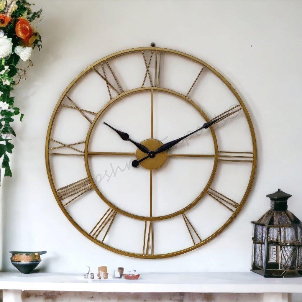 Uhr Handgefertigt Extra Große Analoge Wanduhr/Messingfarben / 30 Zoll (75 Cm'S)