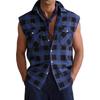 Camicia a quadri senza maniche con bottoni da uomo, vestibilità classica, camicia in flanella a quadri Buffalo con tasche sul petto e giromaniche a taglio vivo