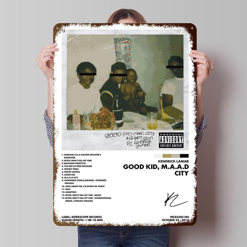 Kendrick Lamar Good Kid Gaming Room Decoration Garage Vintage Metal Plate Bathroom Decor Home and Garden Bar Accessories Items
