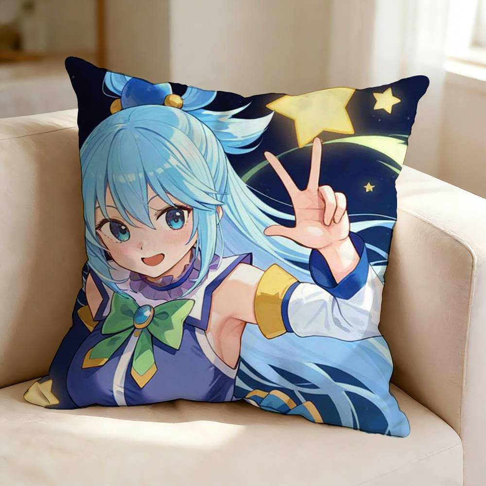 Fantasy Anime K-KonoSuba A-Aqua Square Double-Sided printed Pillow Case Bedroom Bedside Pillow Sofa Cushion Cover