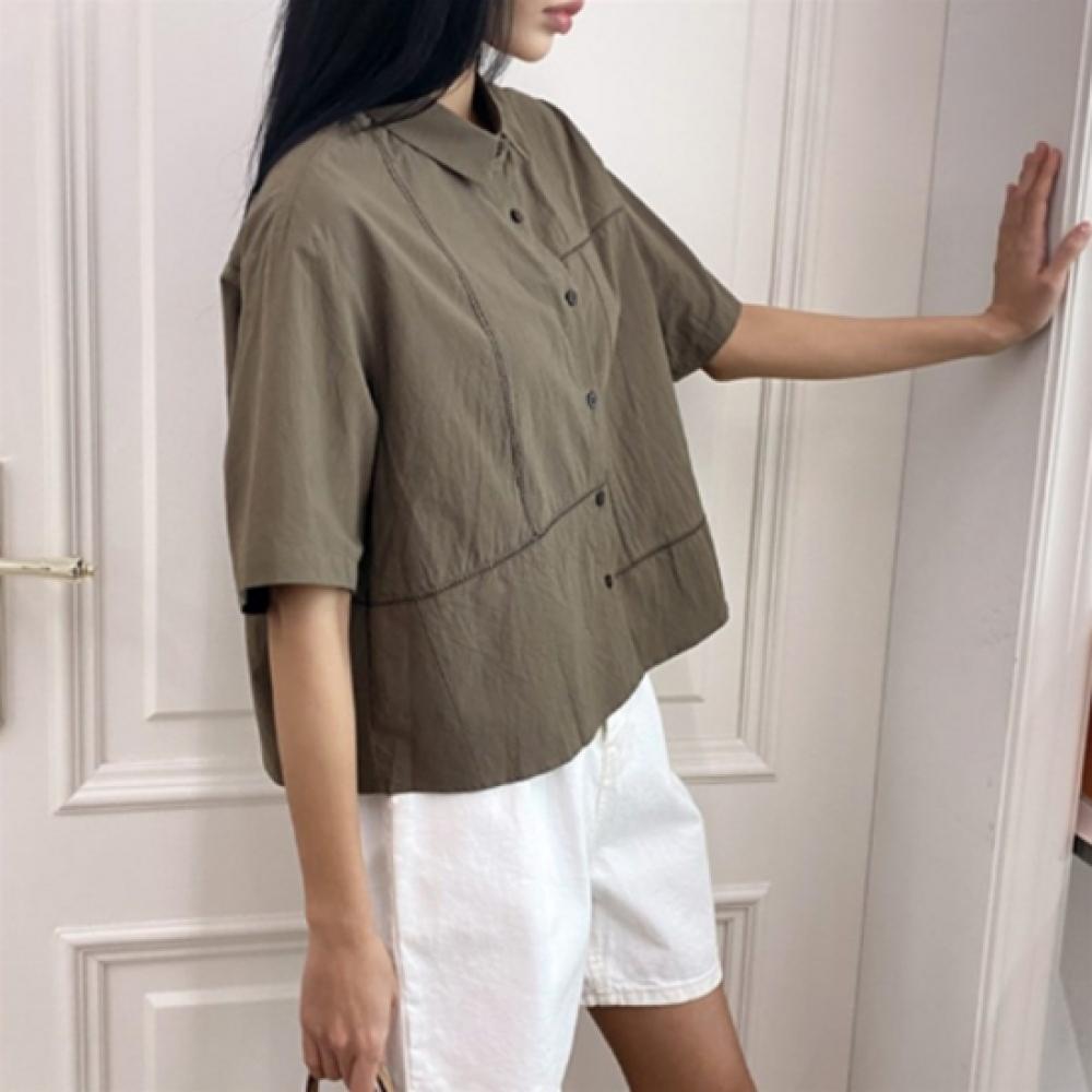 New Arrivals Open Run Women Loose Fit Solid Color Semi Crop Cotton Shirt
