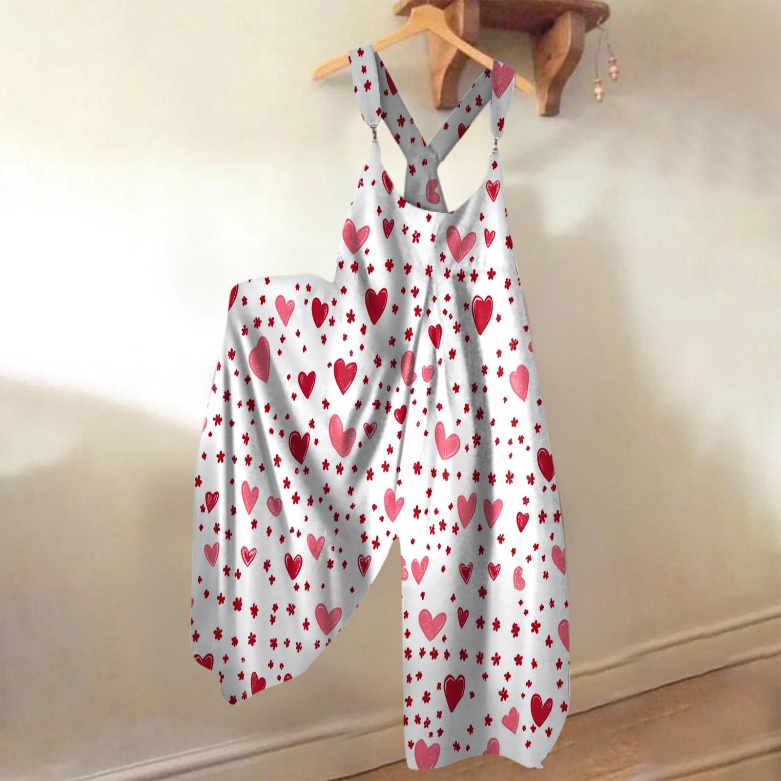 

Женский летний комбинезон с принтом ко Дню святого Валентина, винтажный комбинезон (Нерегулируемый ремень) L белый