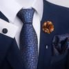 Brown Paisley Men's Tie, Pocket Square, Cufflinks & Boutonniere Set for Business Formal Wear.
