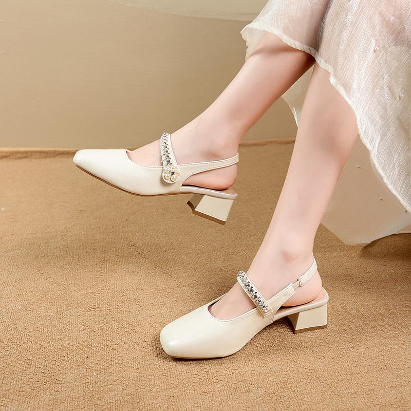 French bag head sandals women's 2025 summer new wear thick heels not tired feet with skirts Mary Jane single shoes women