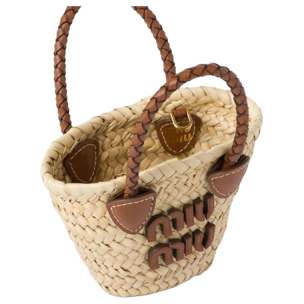 Miu Miu Palmetto Letter Logo Detachable Adjustable Shoulder Strap Calfskin Mini Shoulder Tote Bag Women handbags Beige Brown 5NR027_2DDH_F0A5T