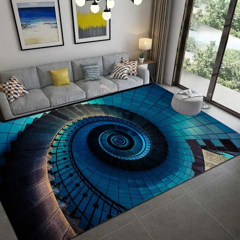 3D rotierende Treppenillusion Teppich für Wohnzimmer Bereichsteppich Schlafzimmer Heimdekoration Nachttisch Rutschfeste Fußmatte Waschbar
