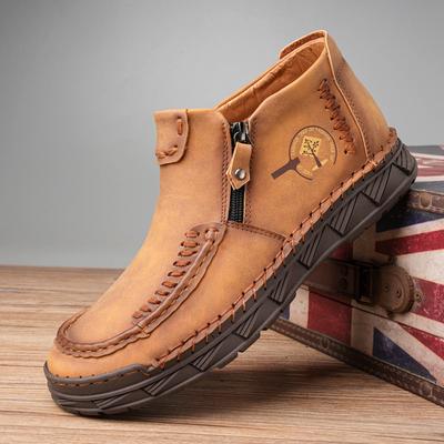 Large Size Spring and Autumn Men's Casual Boots Leather Boots Fashion Side Zipper Handmade Shoes High Top Men's Shoes