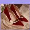 Wedding Shoes For Women With Velvet Material High Heel Bridal Footwear For Summer And Winter