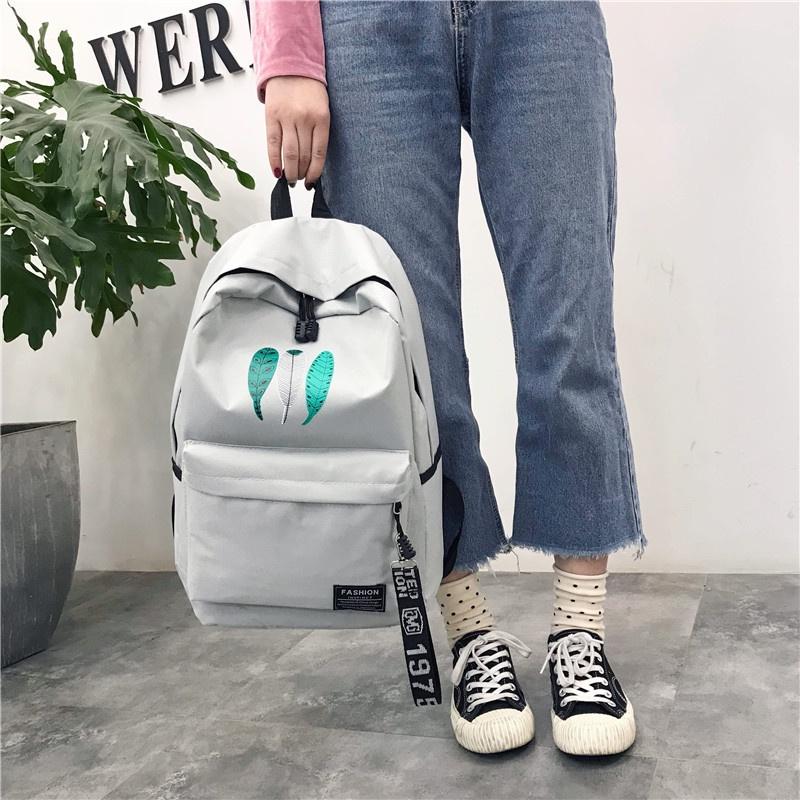 IELGY Korean school style leaf print canvas backpack серый — фото 10