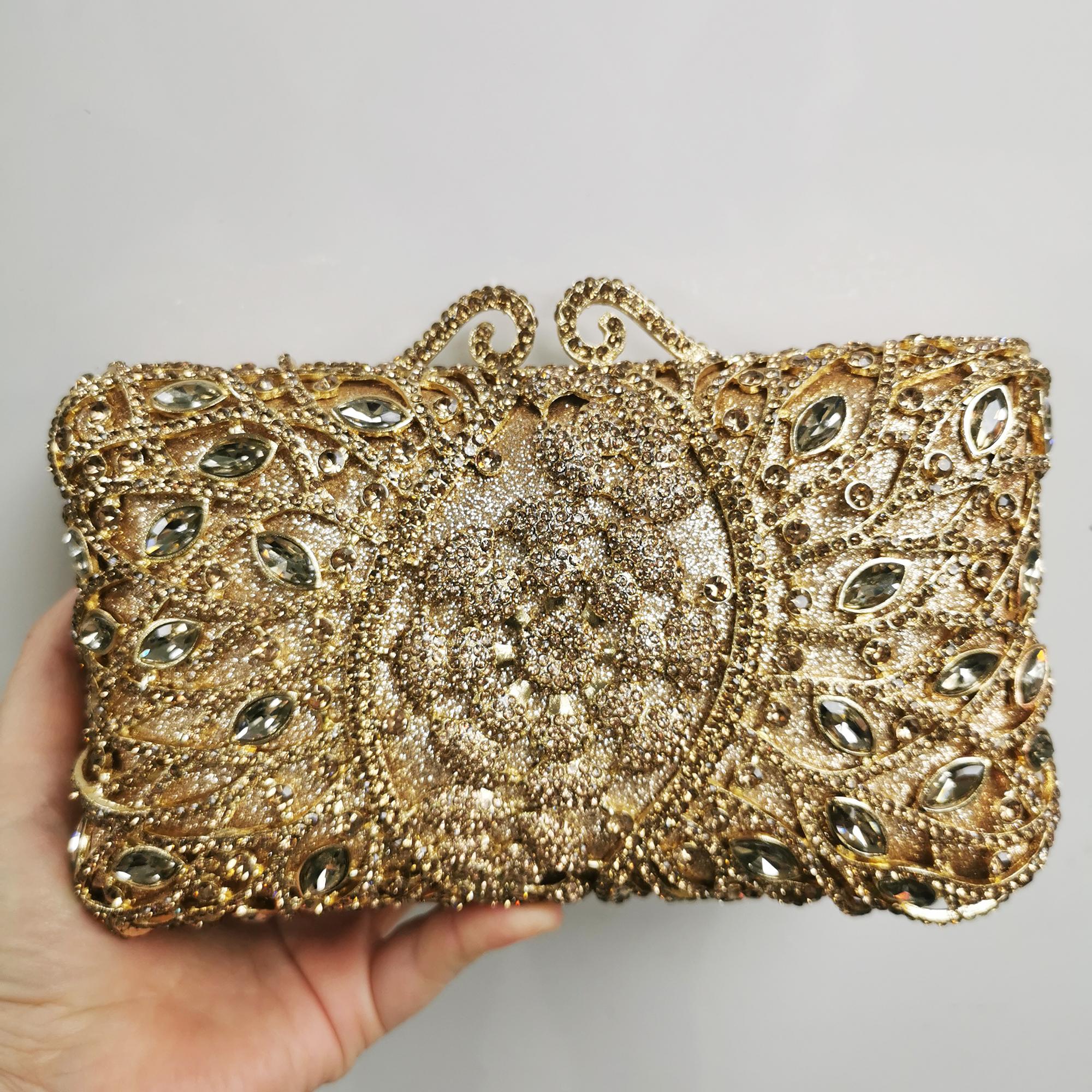 

Silver Metal Rhinestone Crystal Wedding Bag Bridal Clutches Luxury Women Diamond Evening Purses Dinner Cocktail Clutch Minaudier 18cmX12cmX6cm золотой