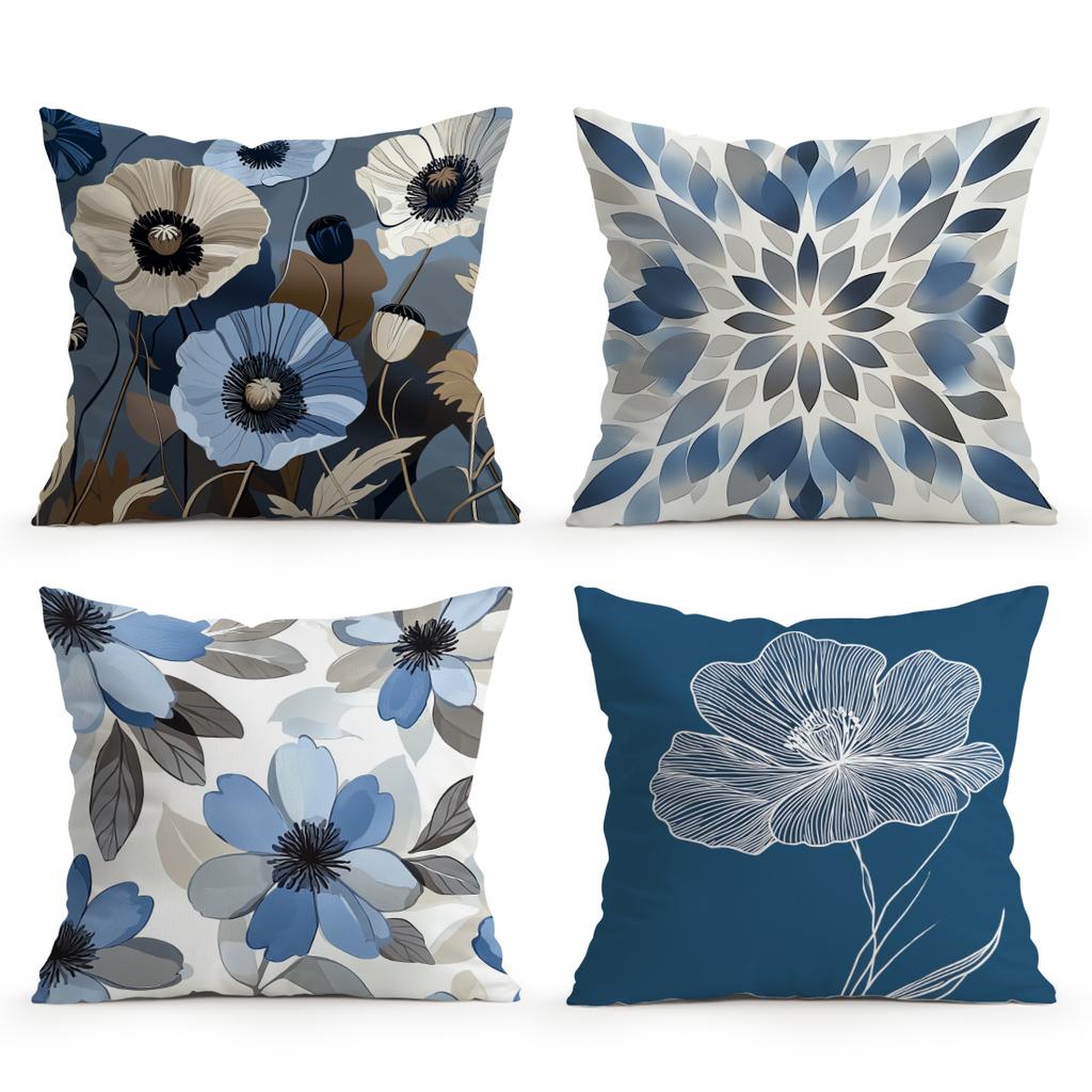 Blue Flowers Pillow Case Bedroom Sofa Cushion Cover 100% Polyester Living Room Pillowcase Bedhead Throw Pillow Home Room Decor